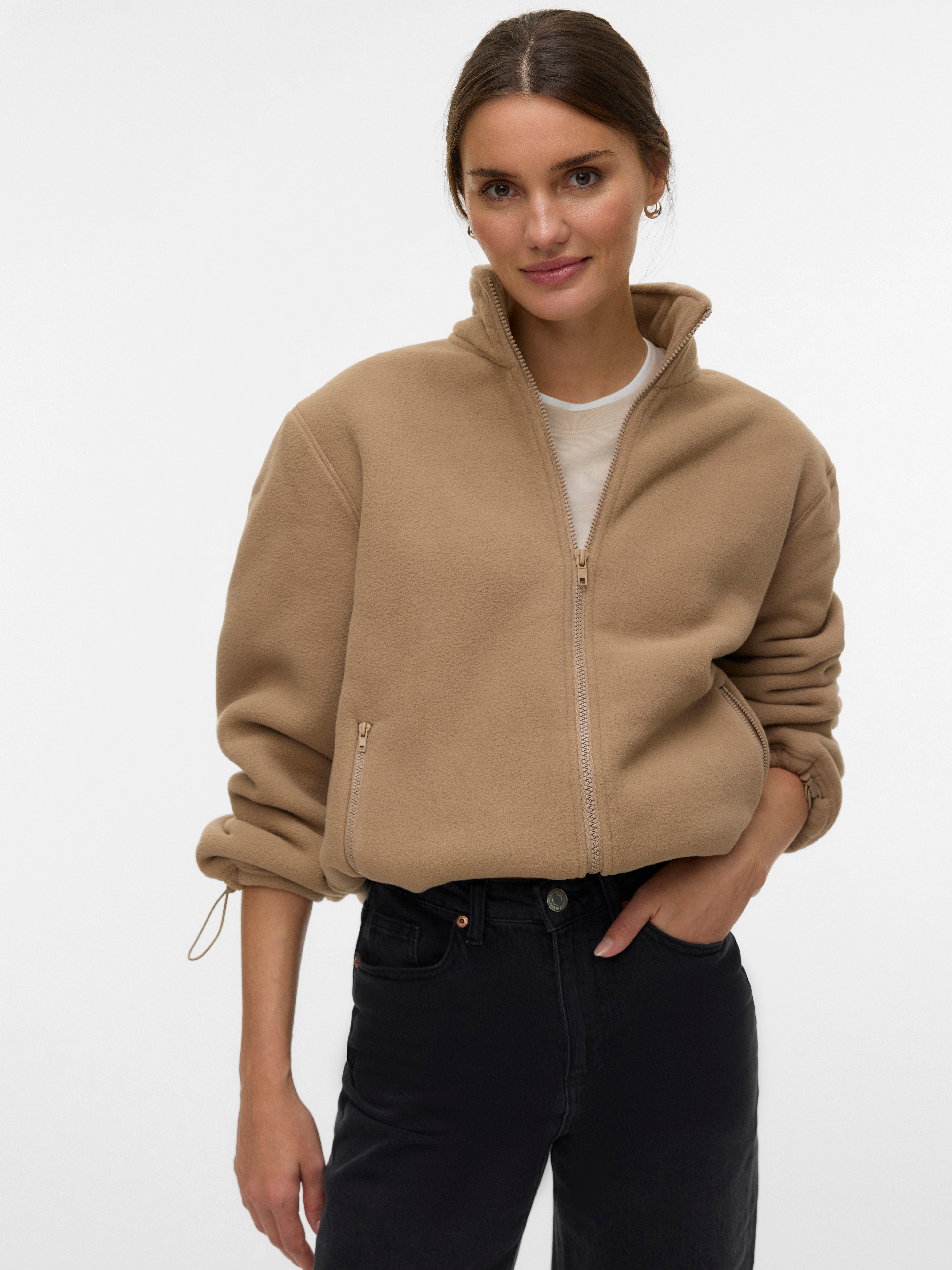 Fleecejacke VERO MODA "VMJANNIE LS FLEECE ZIP JACKET EXP", Damen, Gr. S, silber mink, Fleece, Obermaterial: 100% Polyester, unifarben, normal, Jacken Fleecejacke, Kunstfaser Image