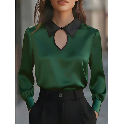 Damen Hemd Bluse Langarm-Tops Einfach Stilvoll Klassisch Modern Langarm Hemdkragen Normale Oberteile Täglich Ferien Ausgehen Grün Sommer Frühling Image