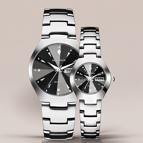 Hochwertiges 2er-Set Herren- und Damen-Armbanduhren im Partnerlook mit luxuriösem Strassbesatz – die perfekte Geschenkidee zum Lehrertag, Schulanfang, Schulabschluss oder anderen festlichen Anlässen. Image