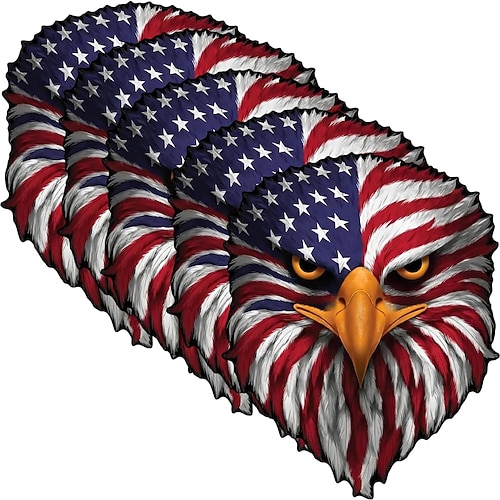 5 Stück patriotische Adleraugen-Aufkleber, amerikanische Flaggen-Vinyl-Autoaufkleber für die Autoscheibe, wasserfeste, lichtbeständige USA-Grafikdekoration für Laptops und Kühlboxen Image