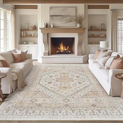 Persischer Ethno-Teppich, Vintage-Boho-Schlafzimmerteppich, strapazierfähiger, rutschfester Teppich für das Wohnzimmer Image