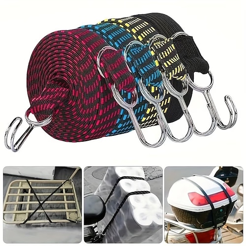 4 Stück robuste, multifunktionale elastische Gepäckgurte, Gepäckspanngurte, Gepäckgurte, flache elastische Seile, geeignet zur Sicherung von Waren und Gepäck auf LKWs, Motorrädern, Fahrrädern, Image
