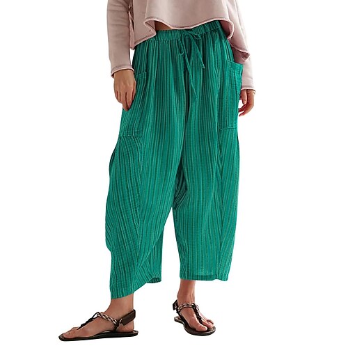Damen Weites Bein Chinos Hosen Hose Urlaub Mode Streetwear Volle Länge Hohe Taille Gestreift Tasche Elastischer Bund Druck Bequem Komfort Weich Dehnbar Outdoor Urlaub Straße Blau Rosa Königliches Image