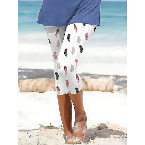 Damen Caprihose Leggings Urlaub Stilvoll Klassisch Wadenlang Mittlere Taillenlinie Grafik Tiermotiv Druck Komfort Bequem Dehnbar Outdoor Urlaub Ferien Blau Weiß Rosa Sommer Frühling Schmale Passform Image