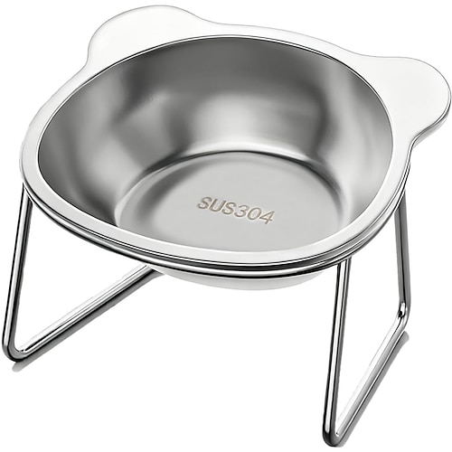 Erhöhte Edelstahl-Katzennäpfe mit Metallständer und rutschfestem Boden, 15 Grad geneigt, Doppelnapf für Futter und Wasser, geeignet für Katzen, Kätzchen und kleine Hunde Image