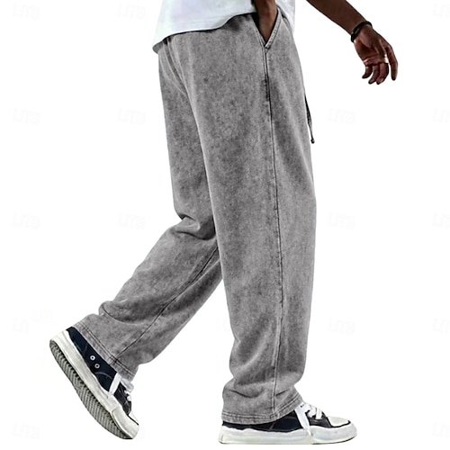 Herren Hose Freizeithose 100% Baumwolle Baggy-Hosen Acid-Wash-Hosen Kordelzug Elastischer Bund Gerader Schnitt Einfach Weich Bequem Volle Länge Lässig Täglich Outdoor Vintage Mode Blau Schwarz Image