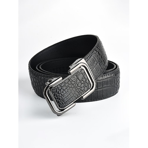 Herren-Gürtel aus echtem Leder mit Krokodilmuster, schwarz braun, elegantes Accessoire für formelle und legere Anlässe wie Hochzeiten, Partys und den täglichen Geschäftsalltag Image