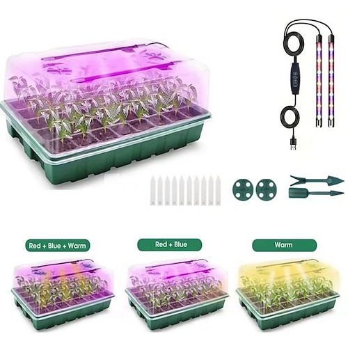 Anzuchtschale mit Pflanzenlampe, Anzuchtset mit Feuchtigkeitskuppel, Anzuchtschale mit einstellbarer Helligkeit und intelligentem Timer, 3 Modi, 4 Zeitschaltuhren, Keimset für drinnen Image