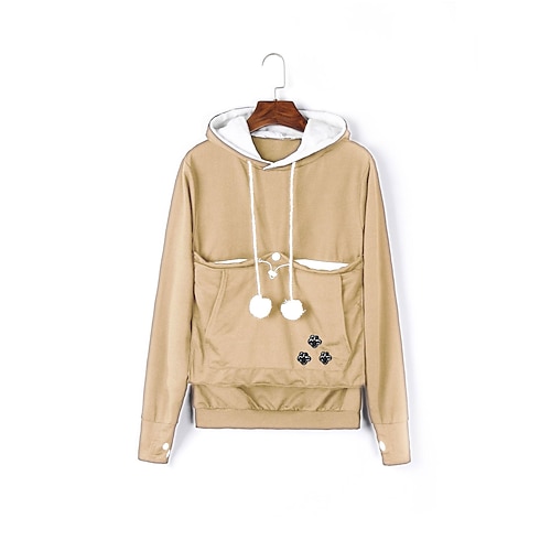 Damen Neuheit Hoodie Haustierbeutel Hoodies Hund Katzenhalter Mantel Kapuzenoberteile mit großer Tasche für Tierliebhaber (groß, dunkelgrau) Image