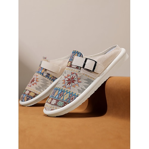 Weiße Herren-Slipper aus Canvas mit verstellbarem Riemen, atmungsaktiv und leicht, ideal für Strandurlaub, Reisen und Freizeitaktivitäten. Image