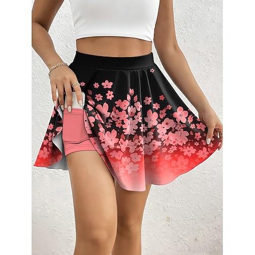 Damen Urlaubsrock Elegant Mode Hawaiianisch Strandbekleidung Über dem Knie Hohe Taille Röcke Grafik Farbverlauf Blumenmuster Druck Hohe Elastizität Täglich Strand Rote Blau Purpur Grün Sommer Image
