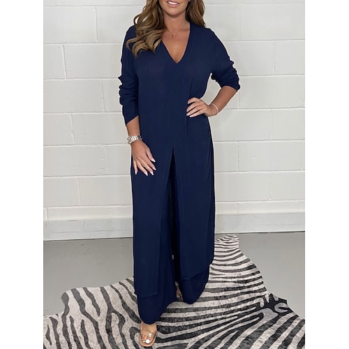 Damen Zweiteilige Sets Hosen-Sets Langarm V Ausschnitt Einfach Mode Streetwear Lässig Täglich Outdoor Blau Schwarz Weiß Sommer Normale Passform Image
