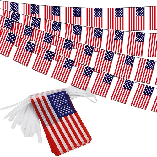 USA-Wimpelkette mit 50 Flaggen für die Fußball-Weltmeisterschaft (Sommer-WM), 14 Meter lange Mini-Wimpelkette mit amerikanischen Flaggen für Dekorationen im Landstil, Schulen, Partys und Image