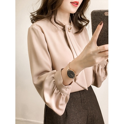 Damen Hemd Bluse Chiffon Tops Gerafft Einfach Aktiv Stilvoll Langarm Rundhalsausschnitt Normale Oberteile Täglich Streetwear Ferien Gelb Grün Aprikose Sommer Frühling Image