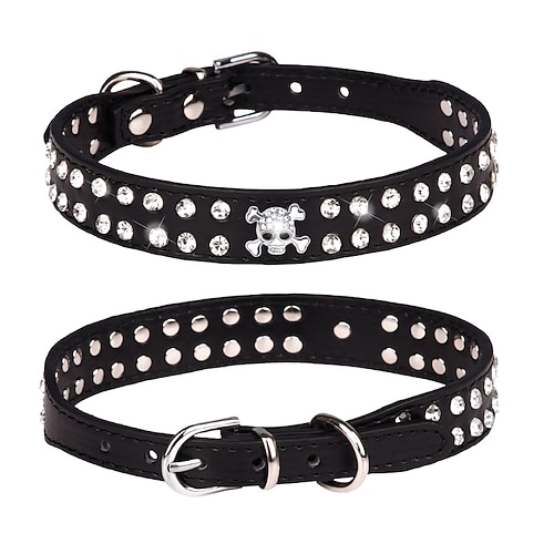 Festivalschädel glänzender Strass Haustierhalsband PU Katzen- und Hundehalsband kleines und mittleres Hundehalsband Hundeleine zweireihig Diamant Image