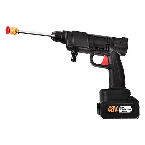 Akku-Hochdruckreiniger, tragbarer 48-V-Hochdruckreiniger mit wiederaufladbarem Akku Ladegerät, handgeführter Hochdruckreiniger für Autowäsche, Garten, Terrasse, Zaun, Deck, Gehweg, elektrische Image