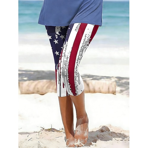 Damen-Chinos mit Leggings zum amerikanischen Unabhängigkeitstag – Urlaubsmode, lässige, wadenlange Hose mit mittlerem Bund, bequem, weich, dehnbar, für Alltag, Urlaub, Streetwear, schwarz Image