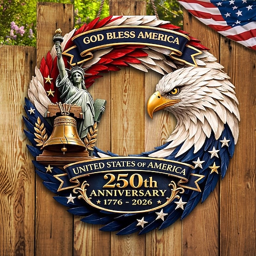 Amerika-Türhänger mit Holzschild zum 250. Jahrestag, patriotische Dekoration zum Unabhängigkeitstag mit Adler und Freiheitsglocke, Gott segne Amerika Freiheitsstatue, 1776–2026, Dekoration der Image