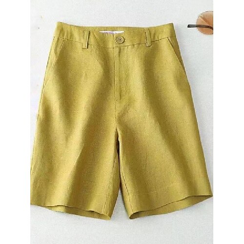 Damen Kunstbaumwollleinen Chinos Sommershorts Urlaub Basic Lässig Kurz Hohe Taille Einfach Tasche Bequem Weich Atmungsaktiv Mikroelastisch Täglich Outdoor Straße Blau Weiß Gelb Rote Sommer Frühling Image