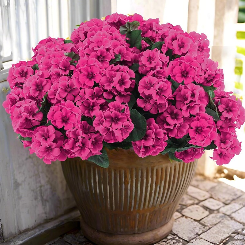 6 Bundles Artificial Geranium Fake Flowers for Outdoors Decoration, Silk Geraniums Flower UV Resistant Look Real Faux Plants for Front Door Garden Porch Planter Patio Balcony Yard Indoor Home