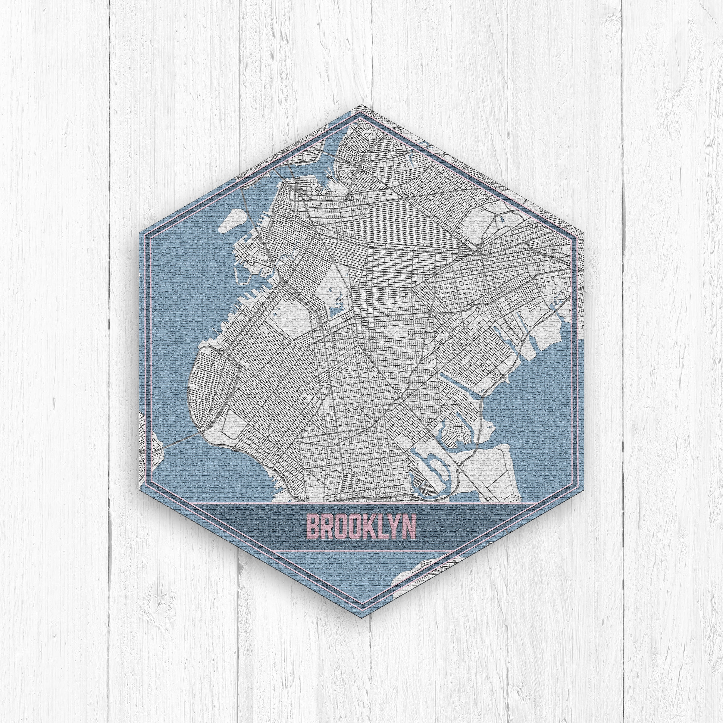Mappa stradale di Brooklyn New York, esagono di Brooklyn New York, mappa stradale grigia e blu, stampa mappa di Brooklyn, mappa di Brooklyn, stampa es