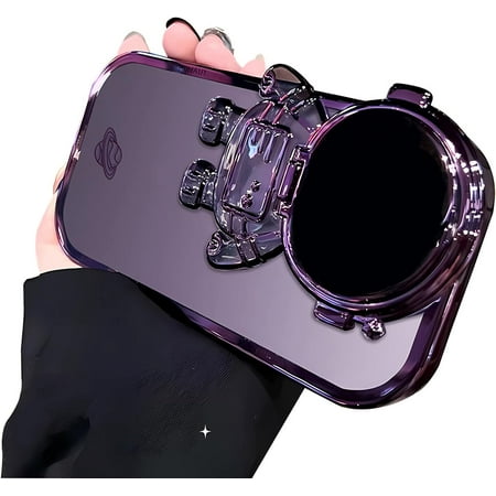 Compatible with iPhone 14 Case 6D Plating Astronaut Stand Case for iPhone 13 Cute Astronaut Camera Women Soft Shockproof Clear Cover for iPhone 13 Pro 6.1 inch Case (Dark Purple)