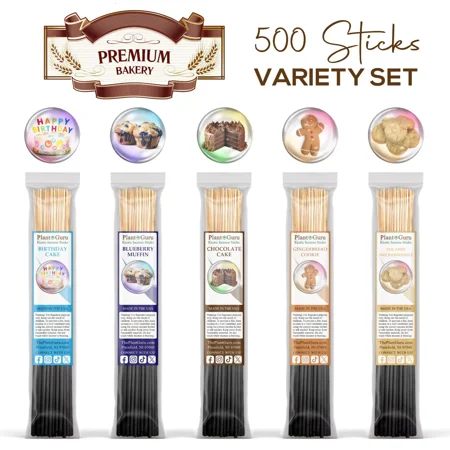 Bakery Incense Sticks Variety Set 500 Pack Sampler 11 Sticks - 5 Bundles of 100 Sticks Per Bundle. Birthday Cake Blueberry Muffin Chocolate Cake Gingerbread Cookie And Sugared Snickerdoodle.