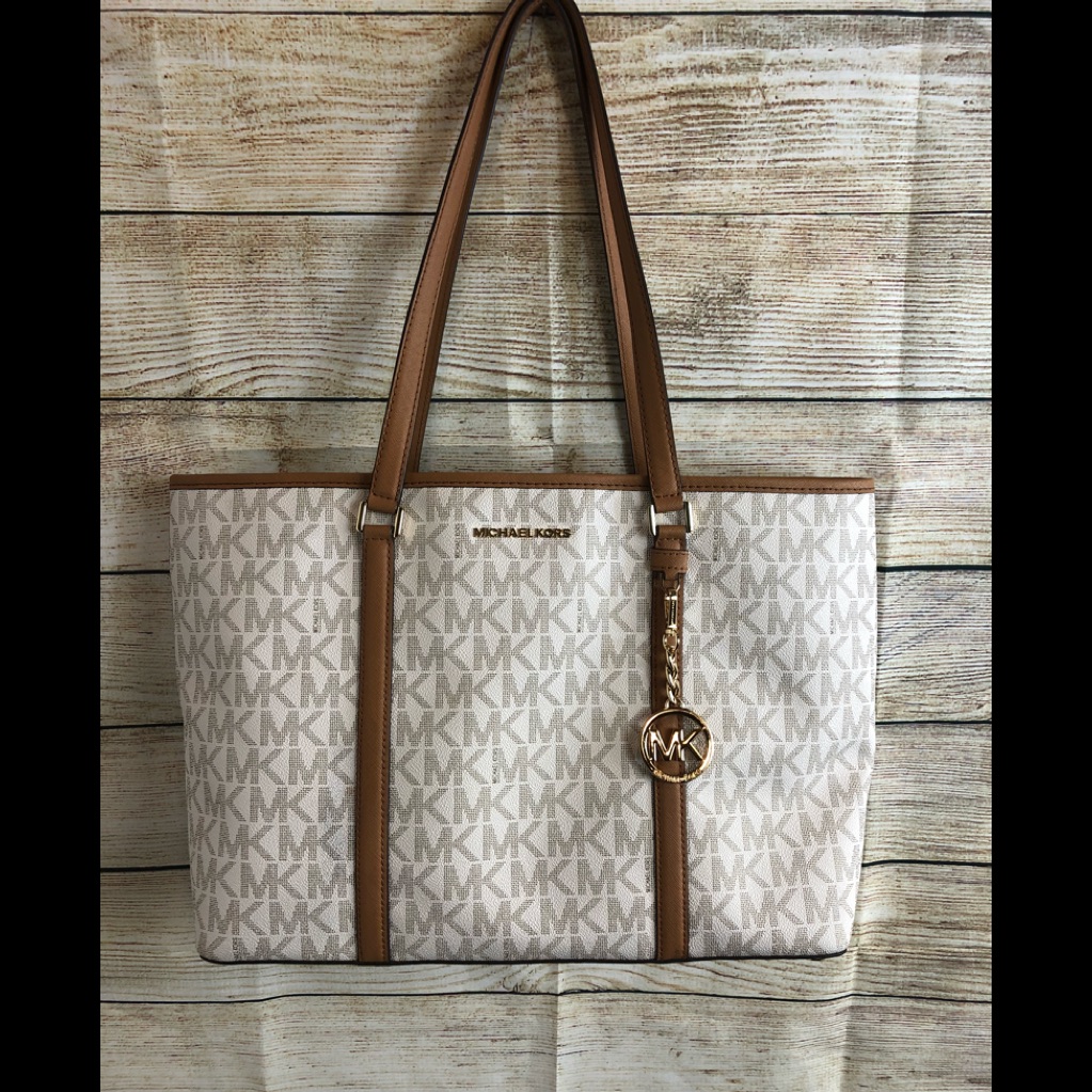 Michael Kors Bags | Authentic Large Mk Purse | Color: Brown/White | Size: Os