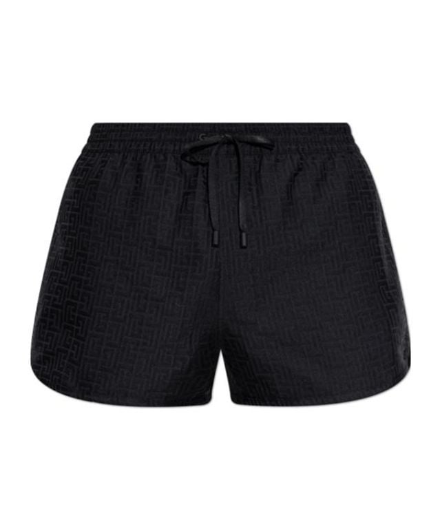 Geometric-Pattern Swim Shorts - Black - Balmain Beachwear