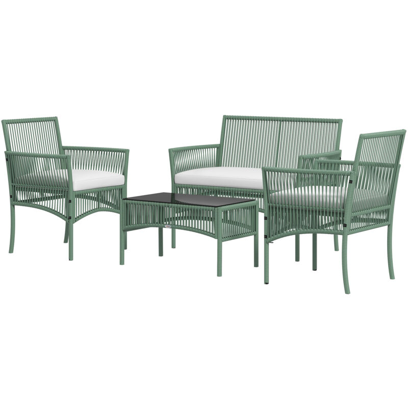 Outsunny Set Da Giardino In Rattan Con 2 Poltrone, Divano E Tavolino Da Giardino