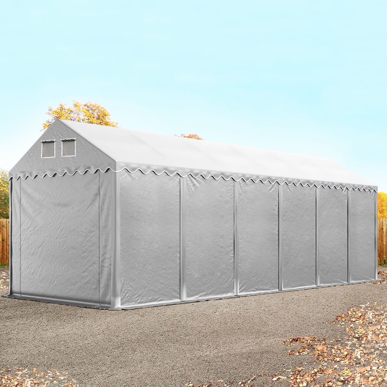 4x12 m Lagerzelt, PVC-Plane, grau, mit Bodenrahmen, ohne Statik - (49864) Image