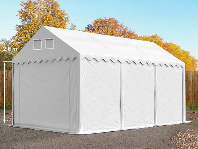 4x6 m Lagerzelt, PVC-Plane, weiß, mit Bodenrahmen, ohne Statik - (7632BL) Image