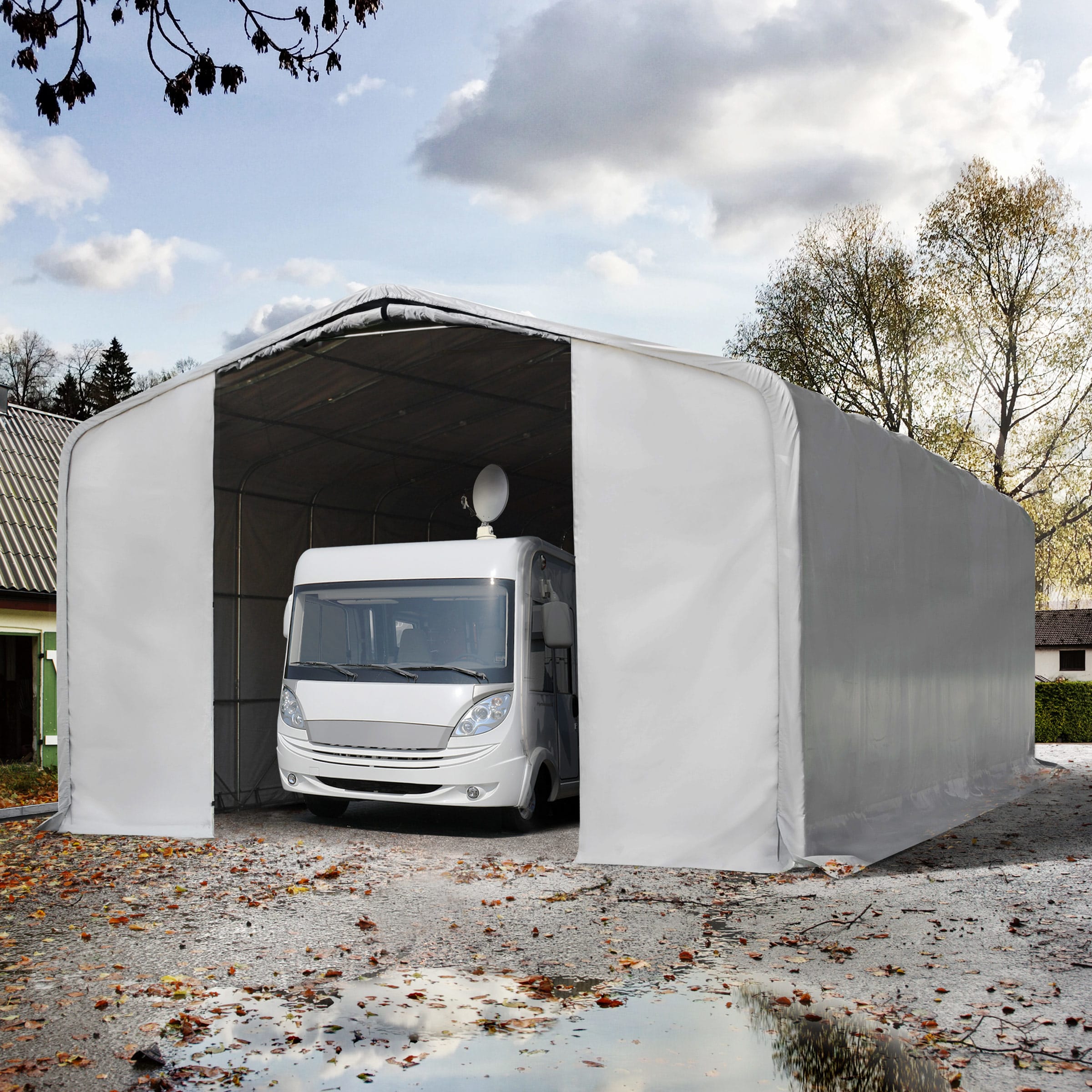8x12m Zeltgarage, PRIMEtex-Plane, grau, mit Statik (Erduntergrund) - (99466) Image
