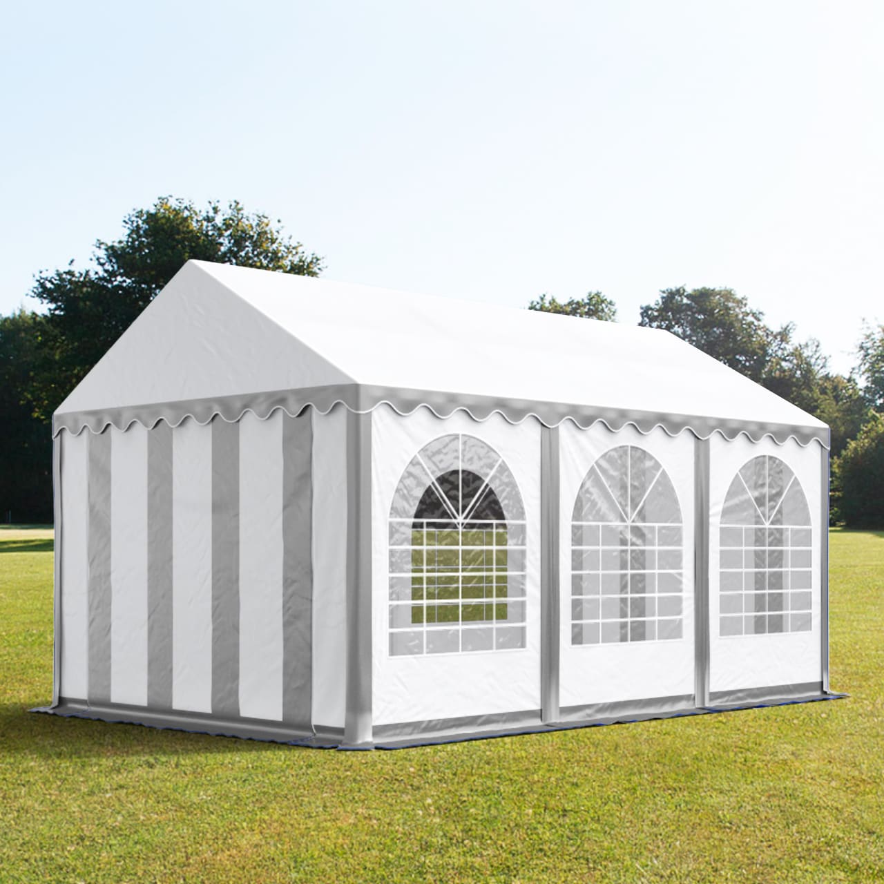 3x6m Partyzelt, PVC-Plane, grau-weiß, mit Bodenrahmen - (5368) Image