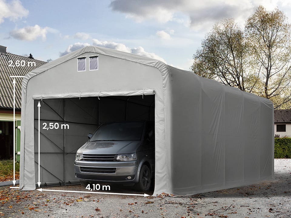 5x10m Zeltgarage, PVC-Plane, grau, mit Statik (Erduntergrund) - (99418) Image