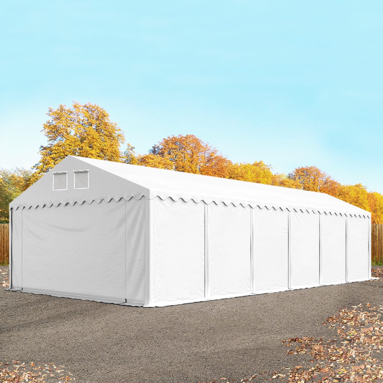 6x12 m Lagerzelt, PVC-Plane, weiß, mit Bodenrahmen, mit Statik (Erduntergrund) - (58504) Image