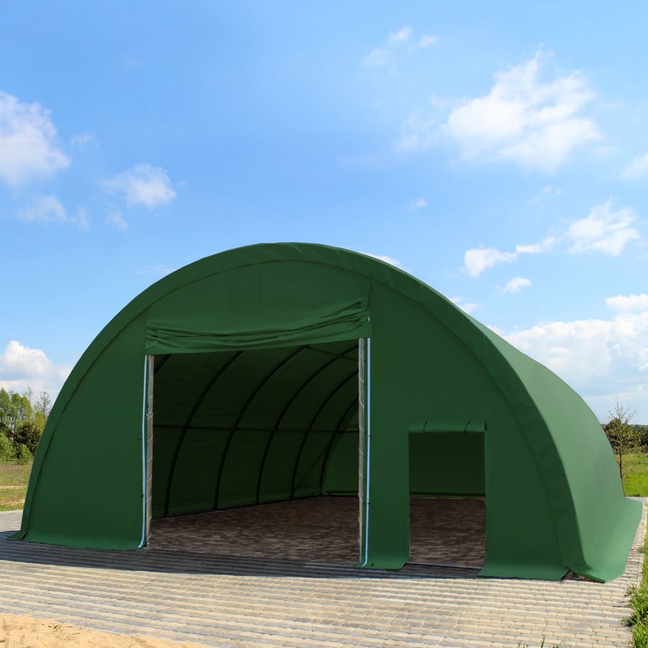 9,15x12m Rundbogenhalle, PE-Plane, dunkelgrün, mit Statik - (49663) Image