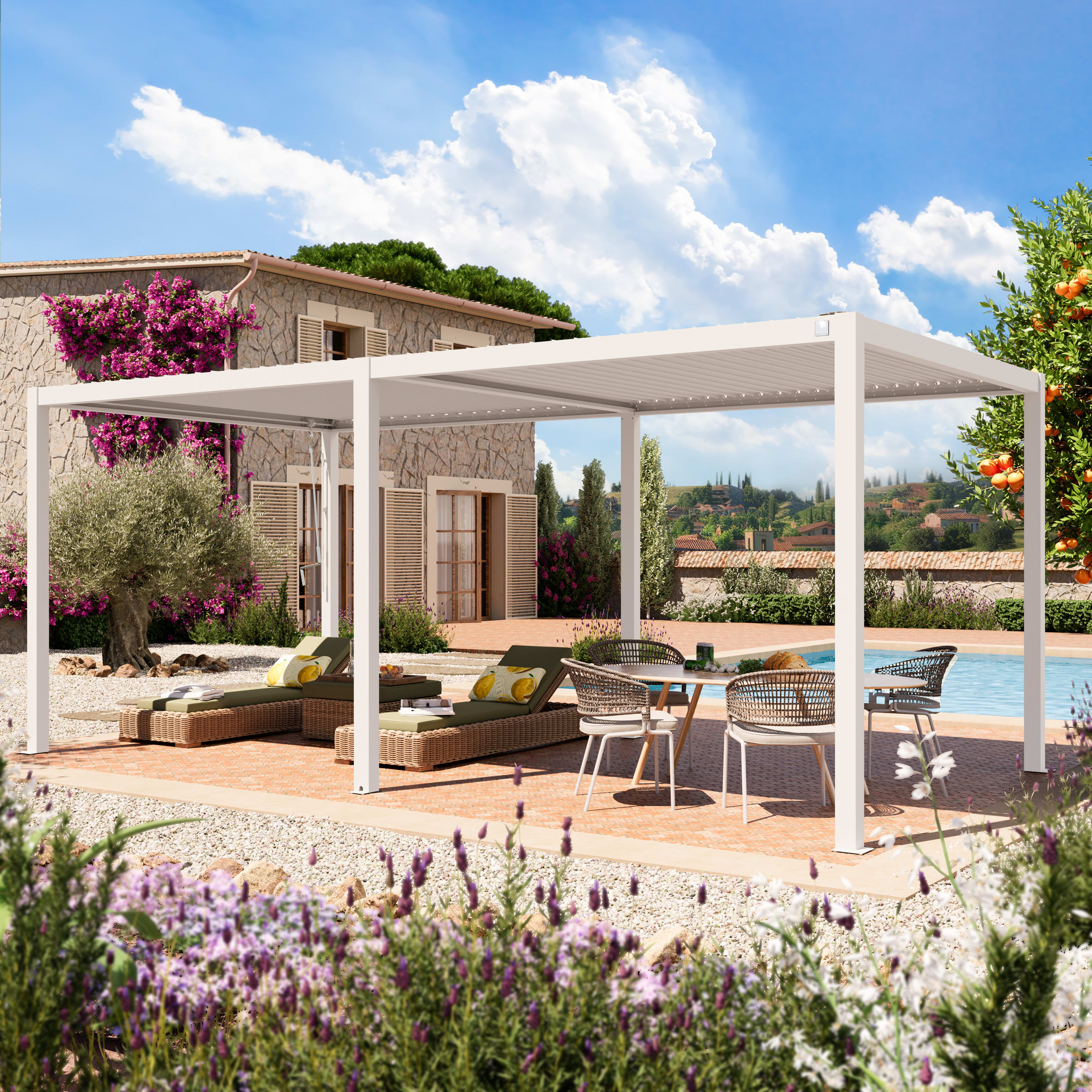 3x6m Pergola in Weiß; mit Lamellendach in Weiß - (400111) Image