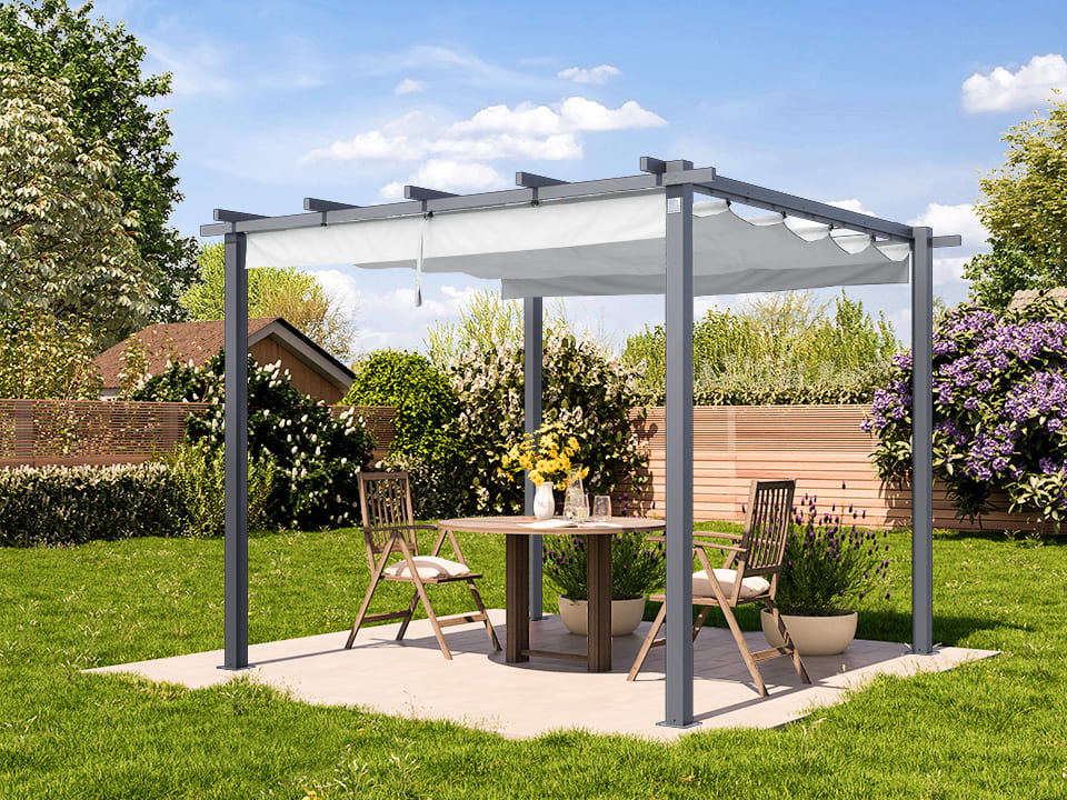 3x3m Pergola in Perlgrau; mit Sonnensegel in Stone - (400100) Image