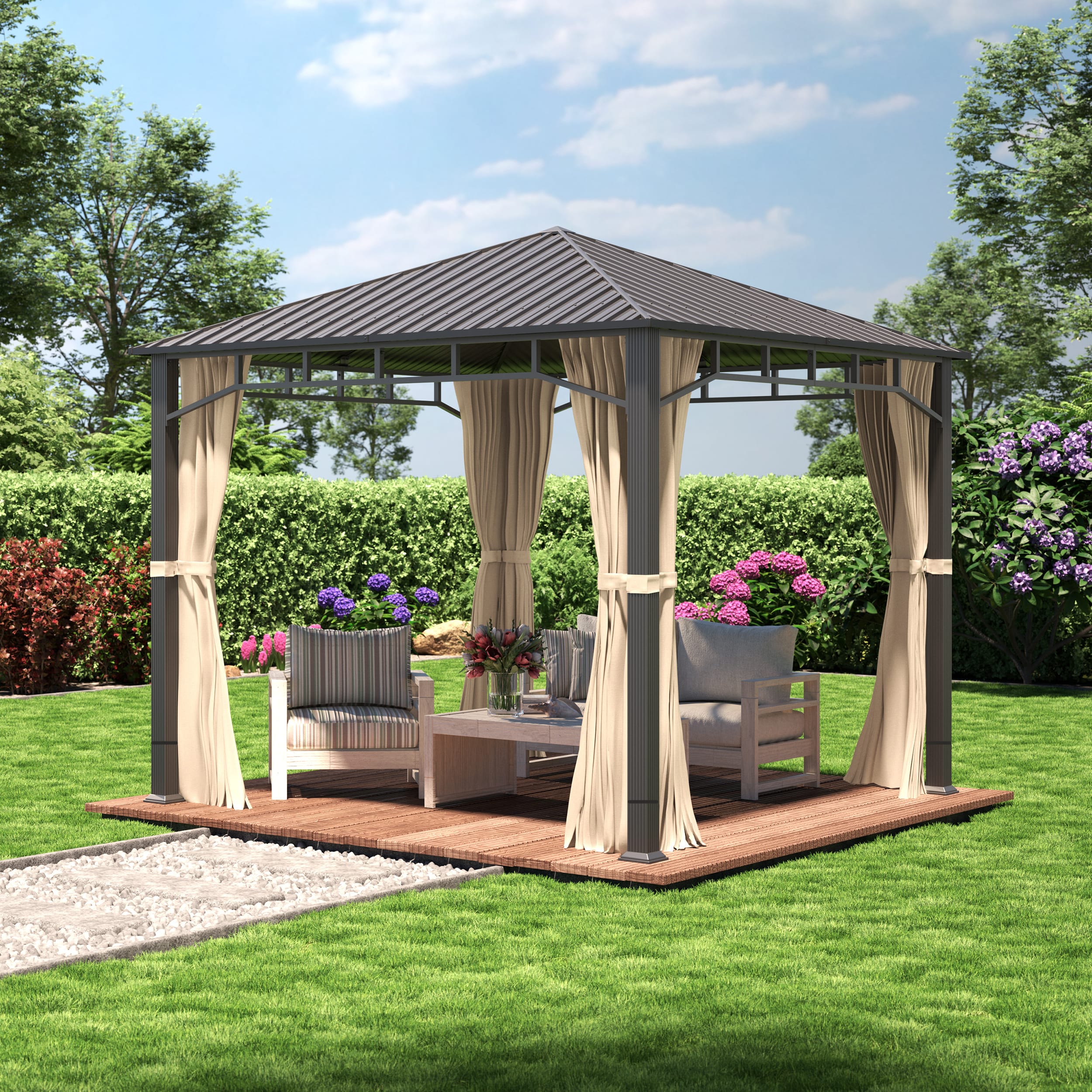 3x3 m Hardtop Gartenpavillon, inkl. 4 Seitenteile, champagnerfarben - (301348) Image