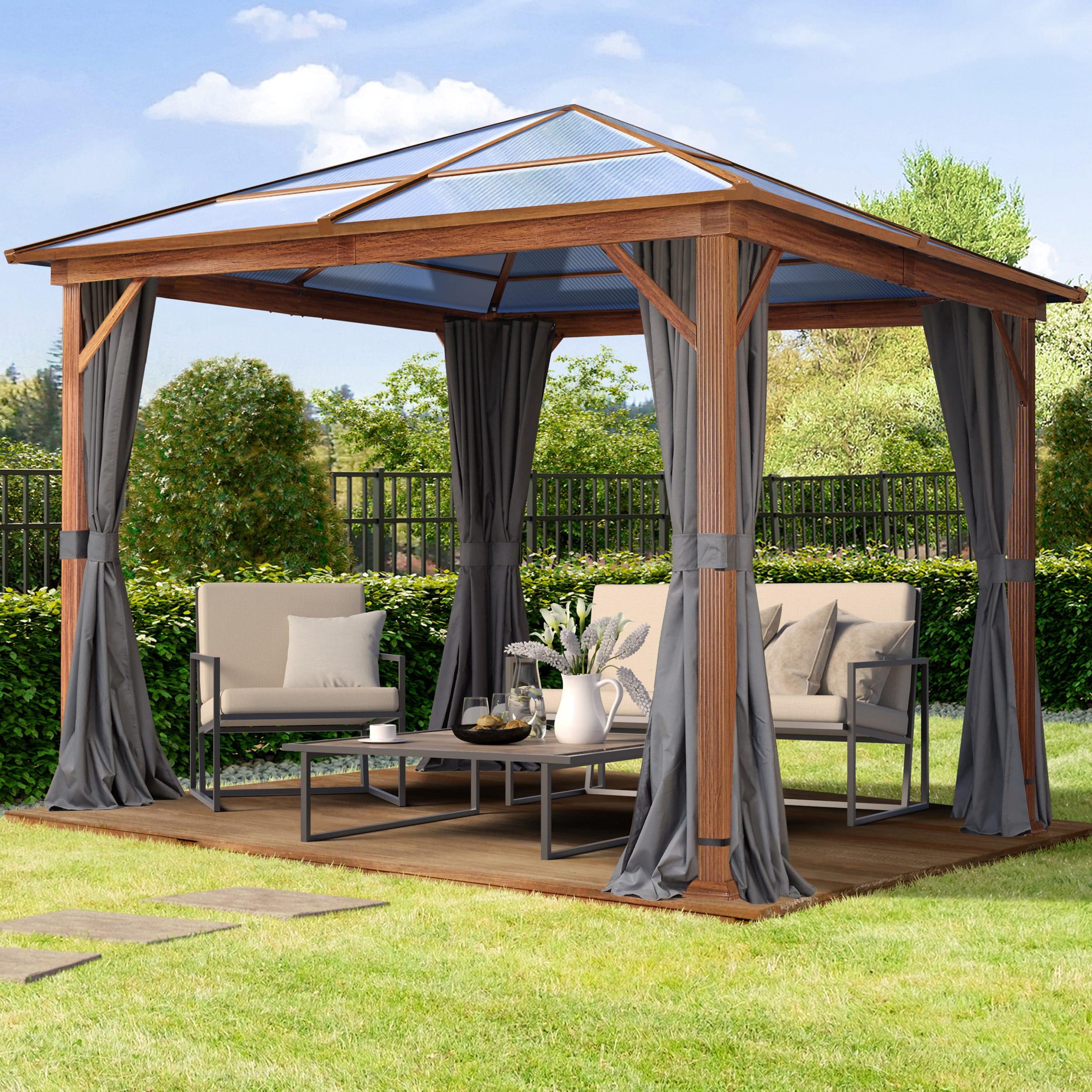 3x3 m Hardtop Gartenpavillon, inkl. 4 Seitenteile, loft grey - (300196) Image