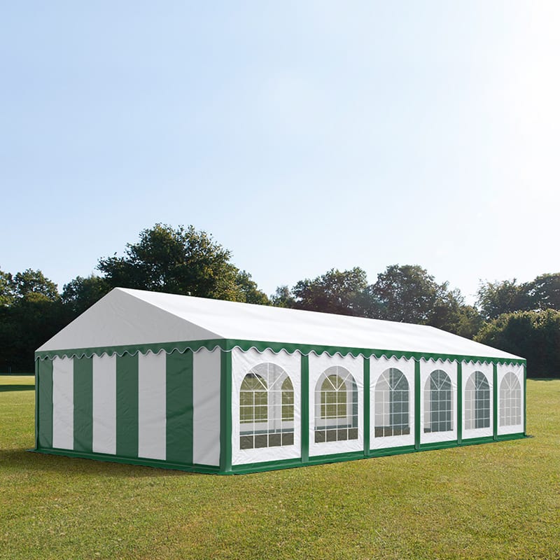 6x12m Partyzelt, PVC-Plane, grün-weiß, mit Bodenrahmen - (7156)
