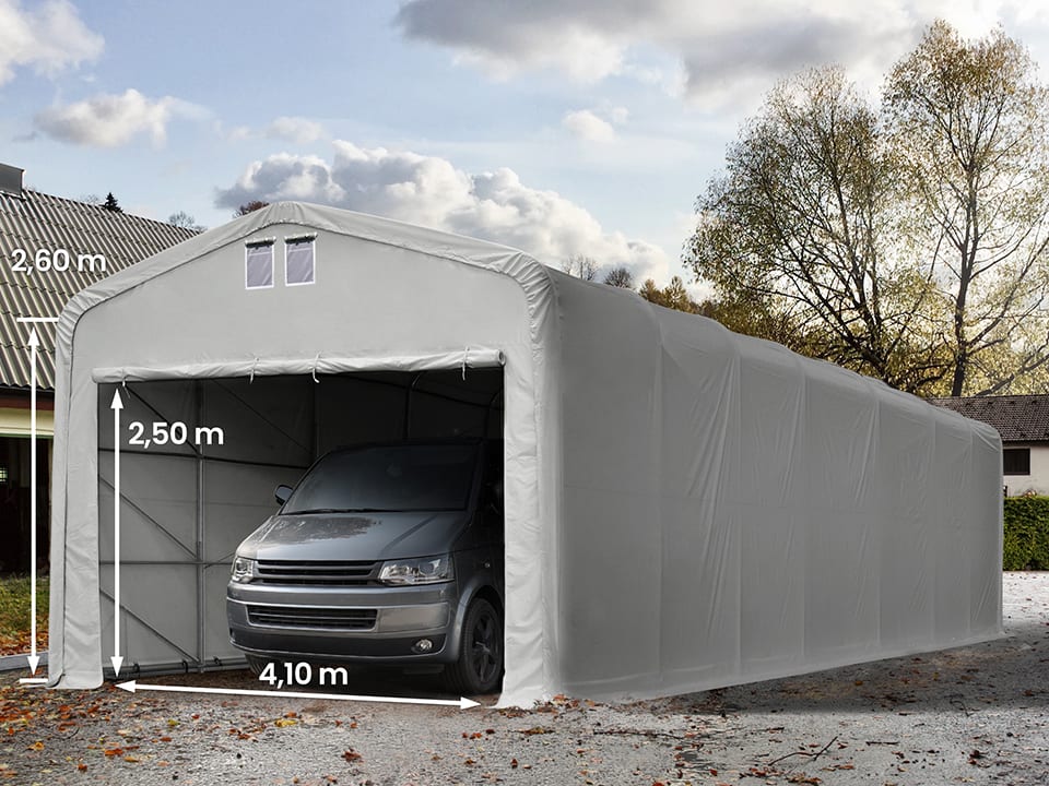 5x24m Zeltgarage, PVC-Plane, grau, mit Statik (Erduntergrund) - (99531) Image