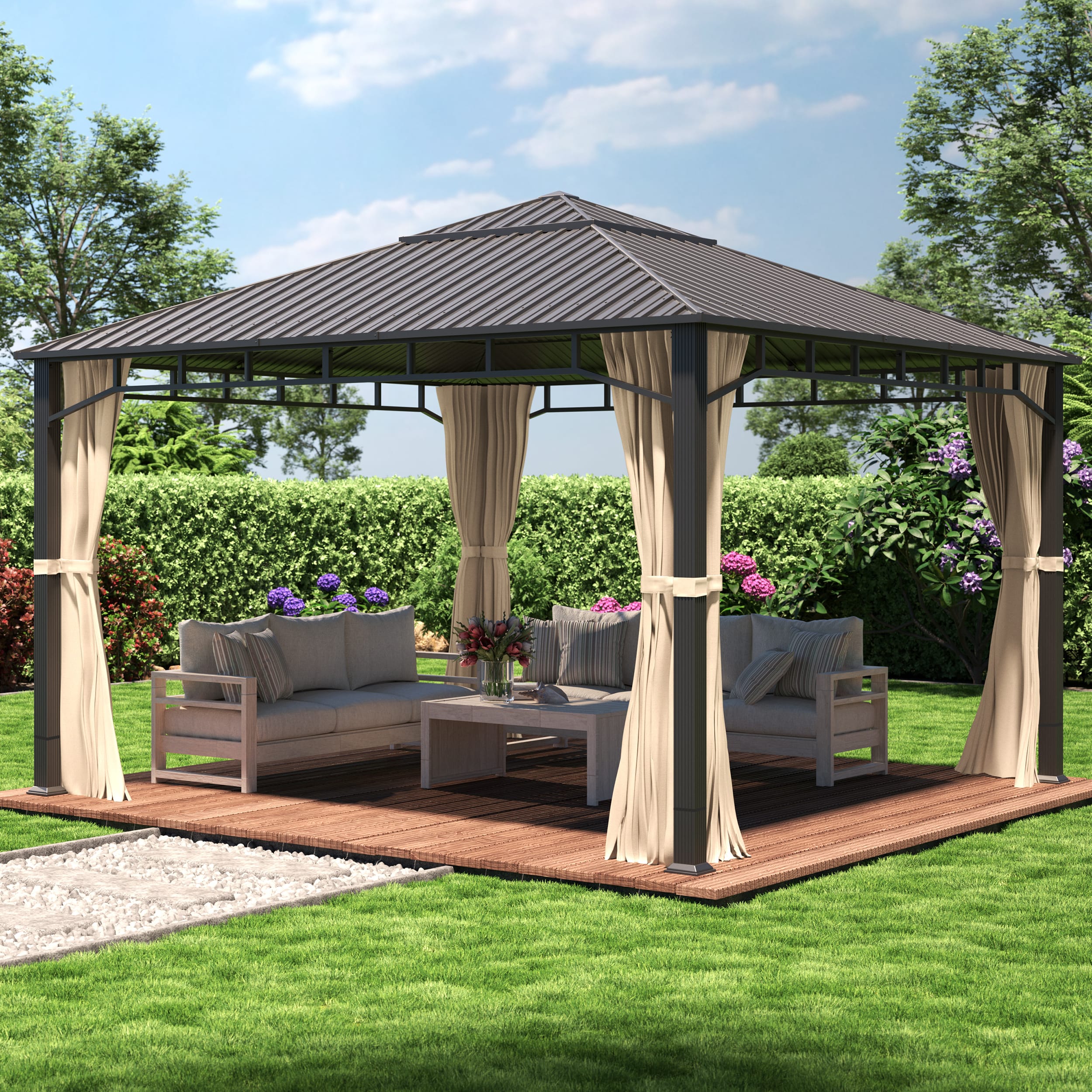 4x4 m Hardtop Gartenpavillon, inkl. 4 Seitenteile, champagnerfarben - (301350) Image