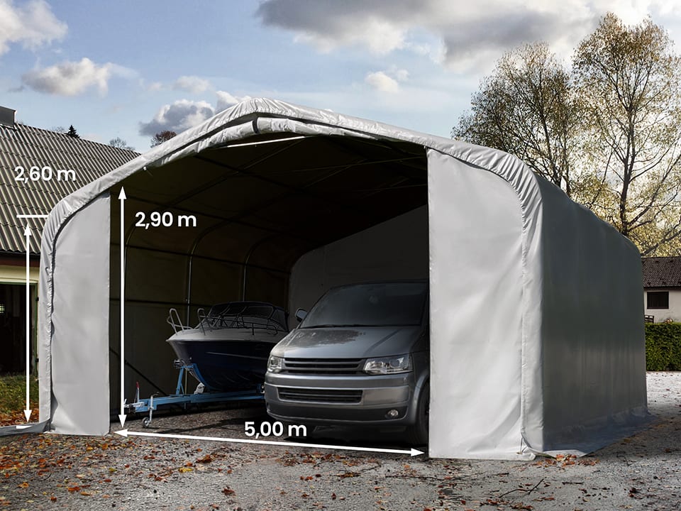 7x7m Zeltgarage, PVC-Plane, grau, mit Statik (Erduntergrund) - (99456) Image