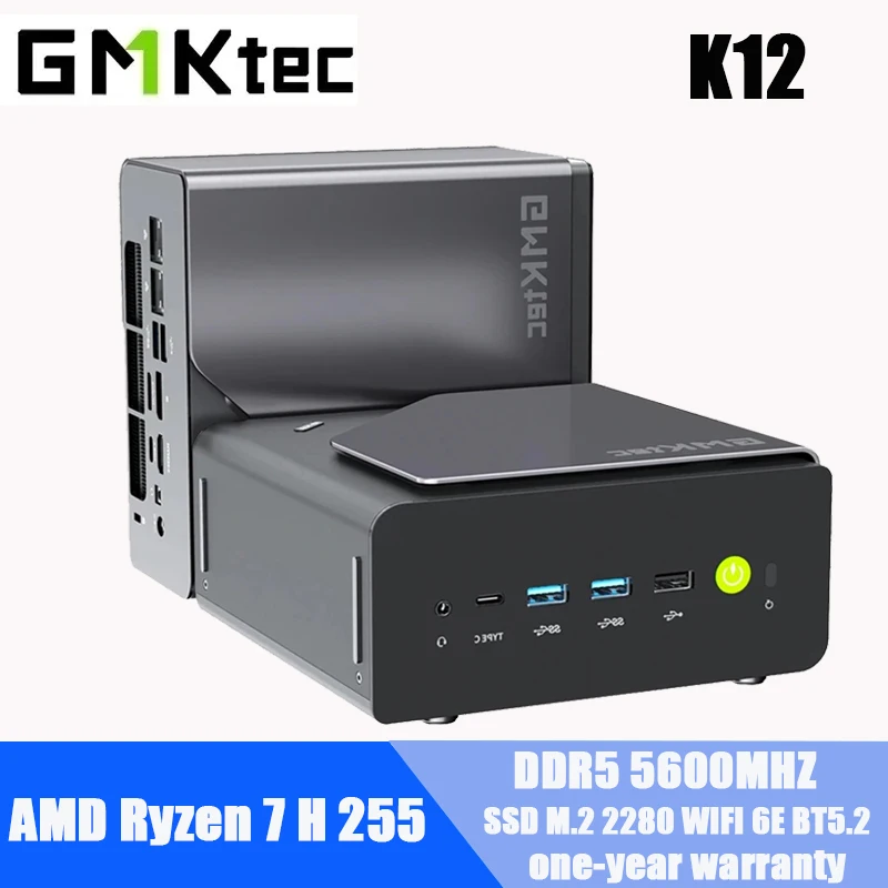 GMKtec K12 AMD Ryzen 7 H 255 Mini PC Dual DDR5 5600MT/s 3*SSD PCIe4.0 WiFi6 BT5.2 Dual 2.5G LAN OCulink Desktop Gamer Computer