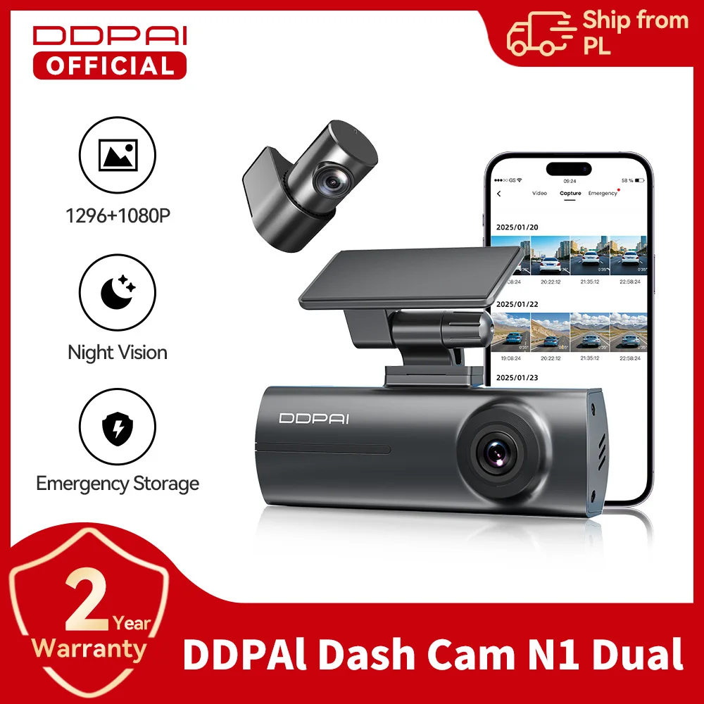 DDPAI N1 Dual Dash Cam 1296P UHD F1.8 Blende WiFi NightVIS APP Steuerung Parkplatz Monitor Auto Kamera Recorder unterstützung Hinten Cam Image