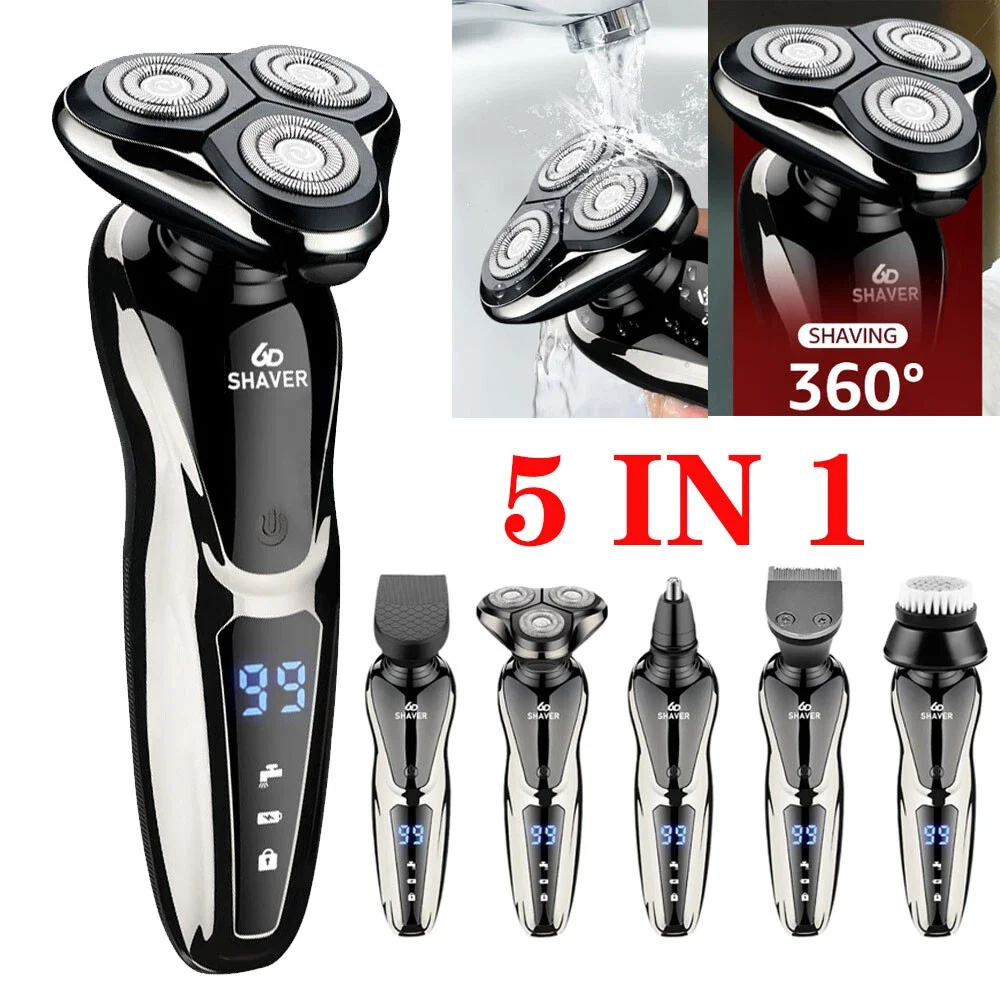 5-in-1-Elektrorasierer, wiederaufladbar über USB, Haarschneidemaschine für Männer, professioneller Akku-Rasierer, Bartschneider, Weihnachtsgeschenk für Ihn Image
