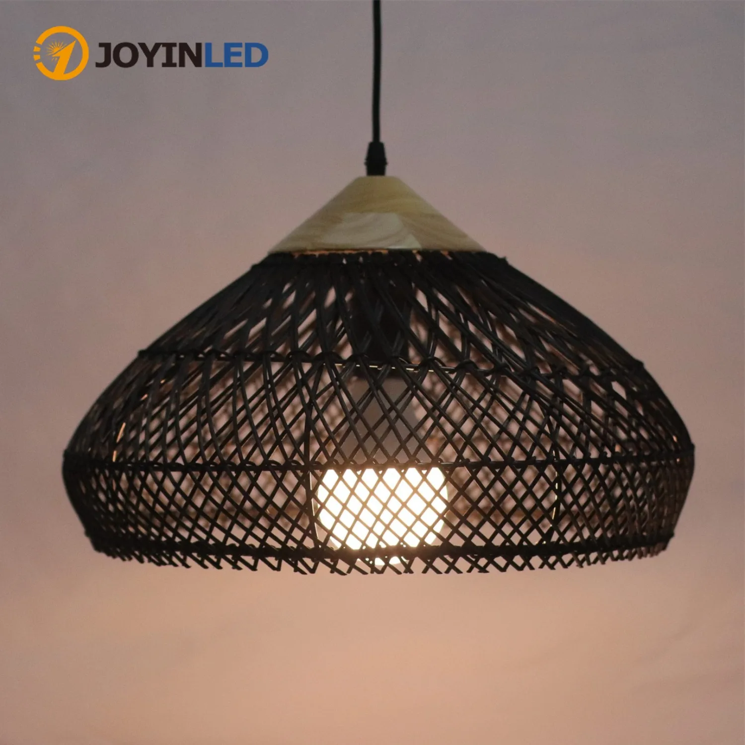 Hängelampe aus Rattan, moderne Pendelleuchte mit Lampenschirm, schwarz, skandinavische Pendelleuchte E27 für Esszimmer, Schlafzimmer, 40 x 19 cm