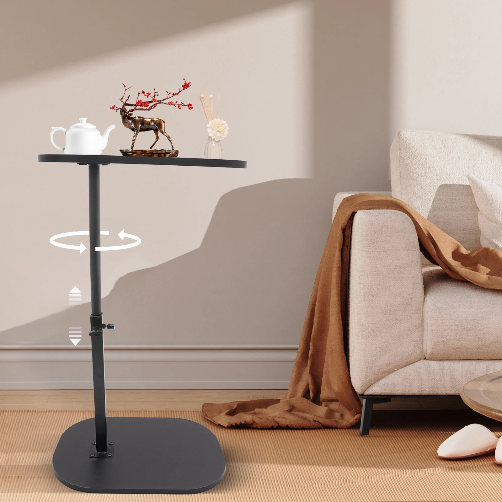 Moderner freistehender C-förmiger Beistelltisch, kleiner Couchtisch, höhenverstellbarer Beistelltisch Image